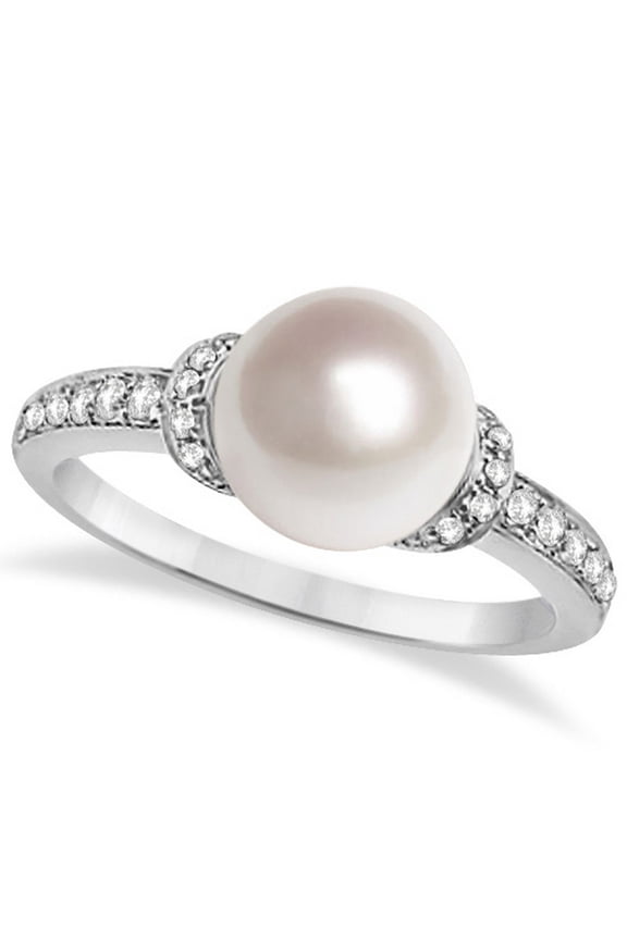 Solitaire Freshwater Cultured Pearl and Diamond Ring 0.16ctw (8mm)