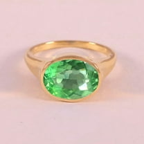 Solitaire Green Sapphire Ring, Genuine Gemstone Ring, 925 Starling Silver Green Sapphire Oval Cut Gamstone Bezel Set Ring, Anniversary Ring.