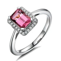 Solitaire Halo 1.25 Carat Red Ruby 7x5mm Emerald Cut And Moissanite Diamond Engagement Ring in 10k White Gold