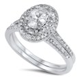 thumbnail image 1 of Solitaire Halo Clear CZ Wedding Ring Set .925 Sterling Silver Band White Jewelry Female Size 7, 1 of 4