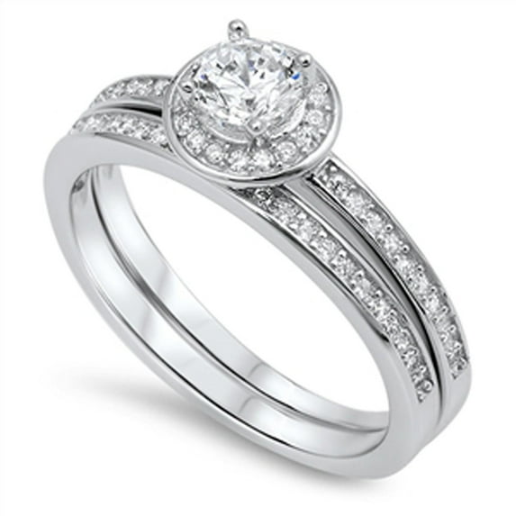 Solitaire Halo White Cubic Zirconia Wedding Ring .925 Sterling Silver Band Jewelry Female Size 5
