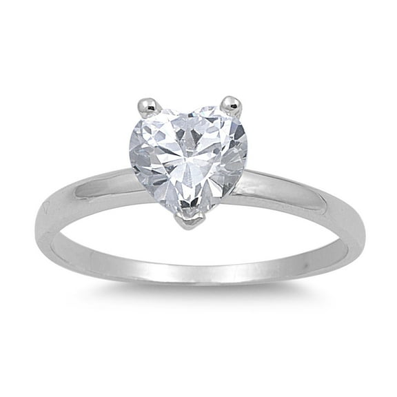 Solitaire Heart Cubic Zirconia Ring Sterling Silver 925
