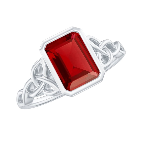 Rosec Jewels Solitaire Lab Created Ruby Celtic Ring with Diamond for Women - 6X8 mm, 925 Sterling Silver, US 12.50
