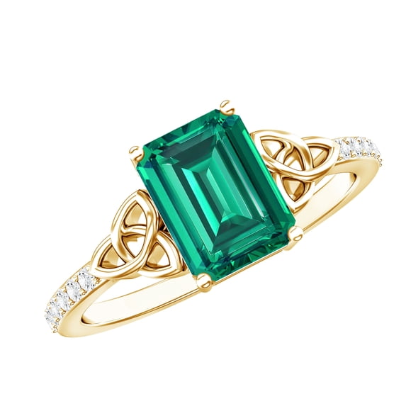 Rosec Jewels Solitaire Lab Grown Emerald Celtic Knot Ring with Diamond for Women - 6X8 mm, 10K Yellow Gold, US 12.50