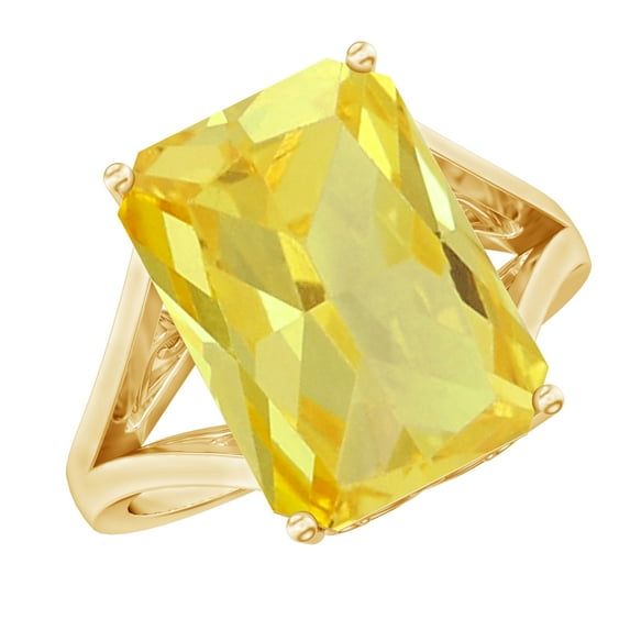 Rosec Jewels Solitaire Lab Grown Yellow Sapphire Split Shank Ring for Women - 10X14 mm, 10K Yellow Gold, US 3.50