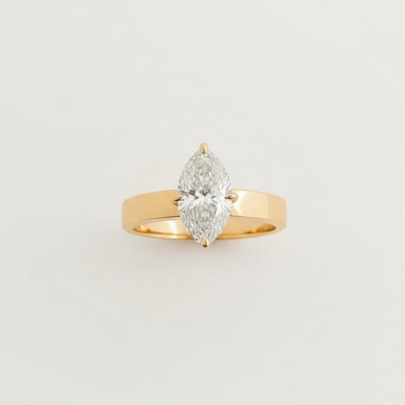 Solitaire Marquise Cut Diamond Engagement Ring, Diamond Thick Band Ring, Anniversary Gift For Wife, Single Stone Promise Ring, Stackable Ring, Dainty Wedding Ring, Handamde Jewelry
