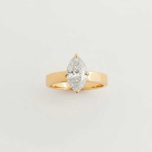 Solitaire Marquise Cut Diamond Engagement Ring, Diamond Thick Band Ring, Anniversary Gift For Wife, Single Stone Promise Ring, Stackable Ring, Dainty Wedding Ring, Handamde Jewelry