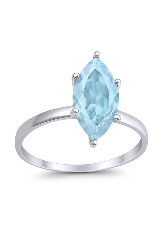 Solitaire Marquise Ring Aquamarine CZ 925 Sterling Silver Size 11