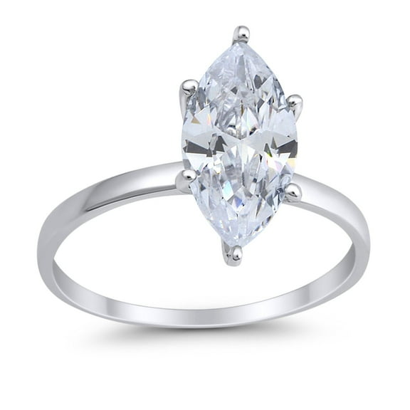 Solitaire Marquise Ring CZ 925 Sterling Silver Size 4