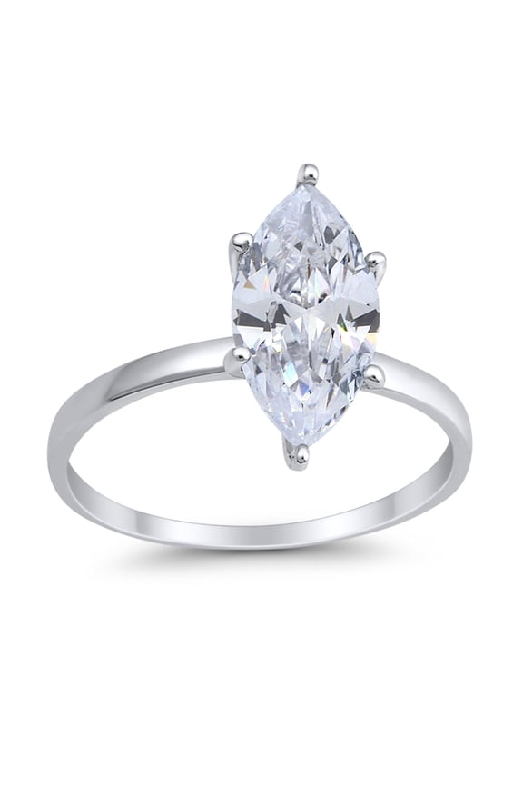 Solitaire Marquise Ring CZ 925 Sterling Silver Size 4