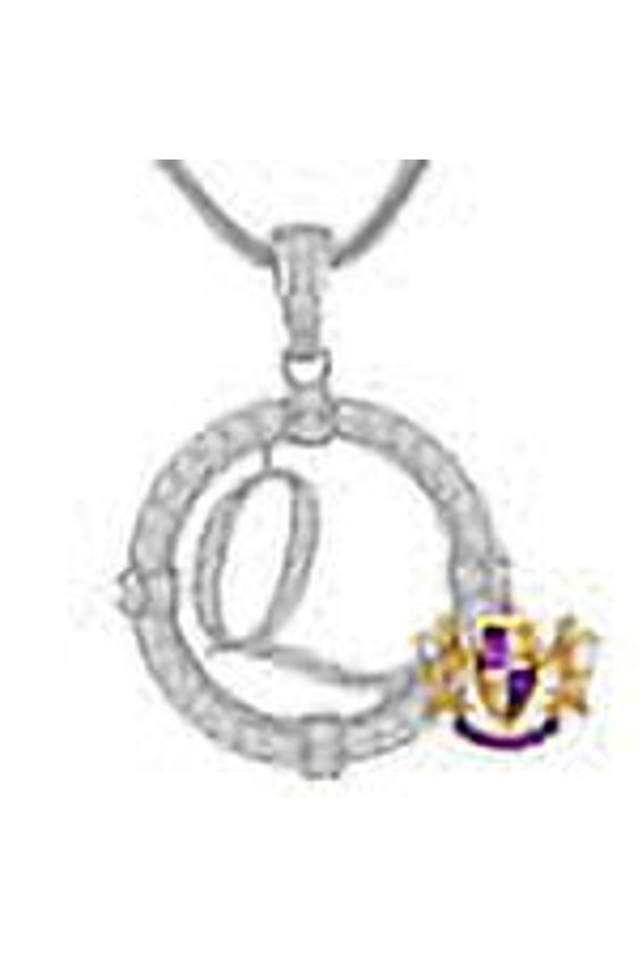 Solitaire Men's Big 2.75'' 14k White Gold Over Round Medallion Cursive Initial Letter Alphabet "Q" Charm Pendent Chain Set 39 + Grams