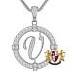 Solitaire Men's Big 2.75'' 14k White Gold Over Round Medallion Cursive Initial Letter Alphabet "V" Charm Pendent Chain Set 39 + Grams