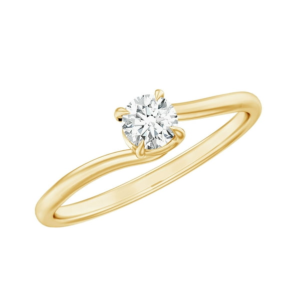 Rosec Jewels Solitaire Moissanite Promise Ring for Women - 5 mm Round - 1/2 Carat - Bypass Ring - D-VS1 Grade - Ready to Gift, 10K Yellow Gold, US 3.50
