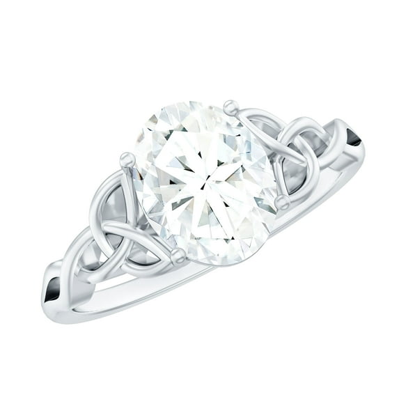 Rosec Jewels Certified Moissanite Oval Engagement Ring 2 Ct - Celtic Knot Ring - 7X9 mm - D-VS1 Quality, 10K White Gold, US 3.50