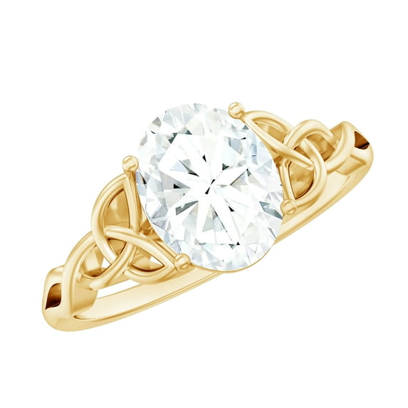 Rosec Jewels Certified Moissanite Oval Engagement Ring 2 Ct - Celtic Knot Ring - 7X9 mm - D-VS1 Quality, 18K Yellow Gold, US 3.00