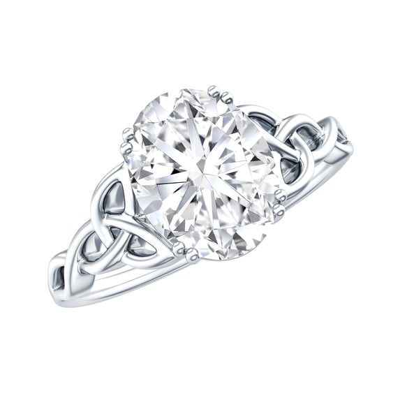 Rosec Jewels Certified Moissanite Oval Engagement Ring 2 Ct - Celtic Knot Ring - 7X9 mm - D-VS1 Quality, 925 Sterling Silver, US 4.00