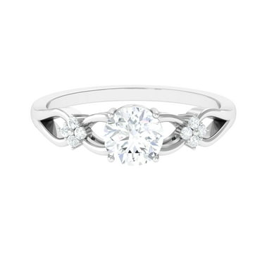 Rosec Jewels Solitaire Moissanite Crossover Ring, Nature Inspired Engagement Ring (6 mm), 925 Sterling Silver, US 4.00