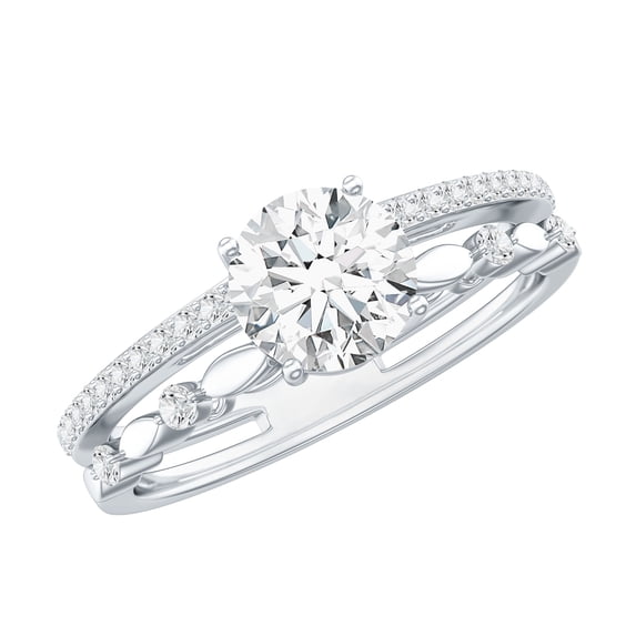 Rosec Jewels Solitaire Moissanite Double Band Engagement Ring for Women (6 mm, 1 Ct, D-VS1 Quality), 10K White Gold, US 11.50