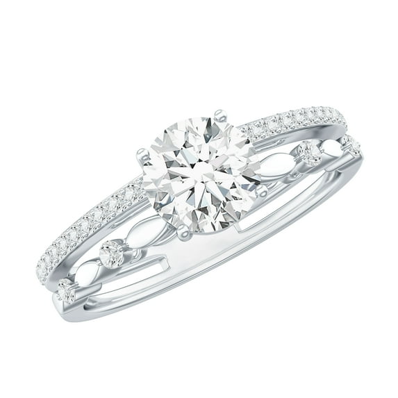 Rosec Jewels Solitaire Moissanite Double Band Engagement Ring for Women (6 mm, 1 Ct, D-VS1 Quality), 14K White Gold, US 13.00