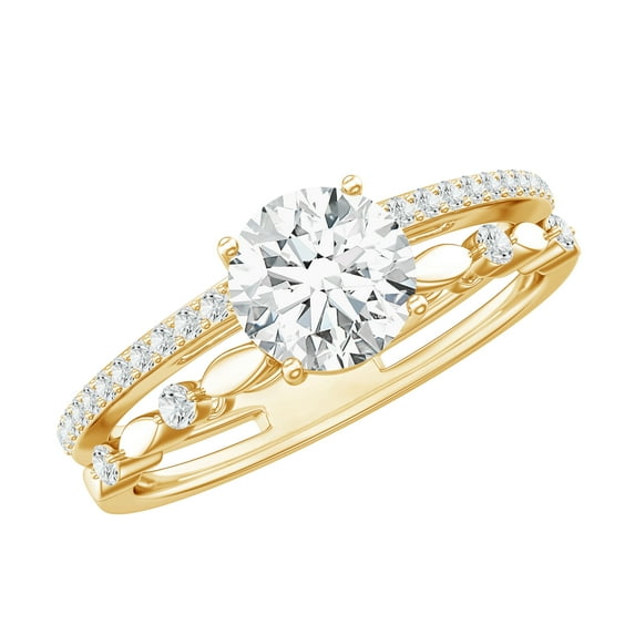 Rosec Jewels Solitaire Moissanite Double Band Engagement Ring for Women (6 mm, 1 Ct, D-VS1 Quality), 14K Yellow Gold, US 9.50