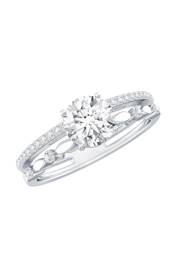 Solitaire Moissanite Double Band Engagement Ring for Women (6 mm, 1 Ct, D-VS1 Quality), 925 Sterling Silver, US 7.00
