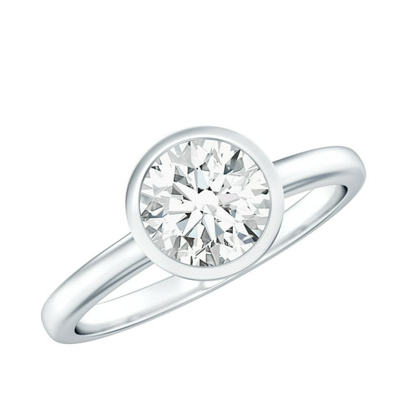 Rosec Jewels Certified Moissanite Round Engagement Ring 1 Ct - Bezel Set Ring Solitaire 7 mm - D-V1 Quality, 925 Sterling Silver, US 4.00