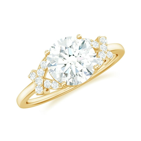 Rosec Jewels Certified Moissanite Solitaire Engagement Ring 1 Carat - 7 mm Round - D-VS1 Quality, 14K Yellow Gold, US 4.00