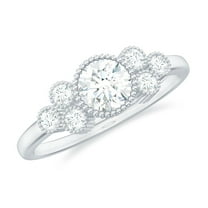 Rosec Jewels Solitaire Moissanite Engagement Ring with Side Stones (1 CT, D-VS1 Quality), 925 Sterling Silver, US 4.00