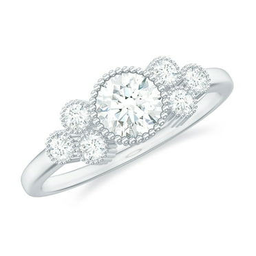 Rosec Jewels Solitaire Moissanite Engagement Ring with Side Stones (1 CT, D-VS1 Quality), 925 Sterling Silver, US 4.00