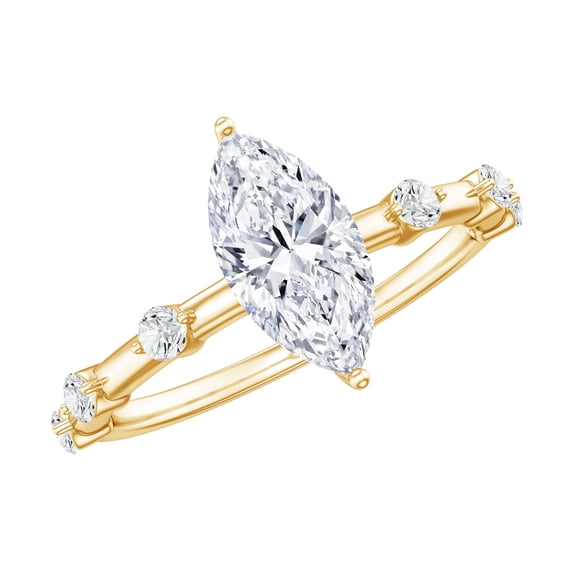 Rosec Jewels Moissanite Marquise Engagement Ring 1 Carat - 5X10 mm - D-VS1 Quality Certified Solitaire Ring for Women, 10K Yellow Gold, US 8.00