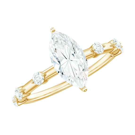 Rosec Jewels Moissanite Marquise Engagement Ring 1 Carat - 5X10 mm - D-VS1 Quality Certified Solitaire Ring for Women, 14K Yellow Gold, US 3.50