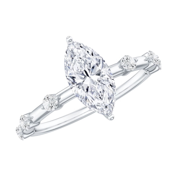 Rosec Jewels Moissanite Marquise Engagement Ring 1 Carat - 5X10 mm - D-VS1 Quality Certified Solitaire Ring for Women, 18K White Gold, US 3.00