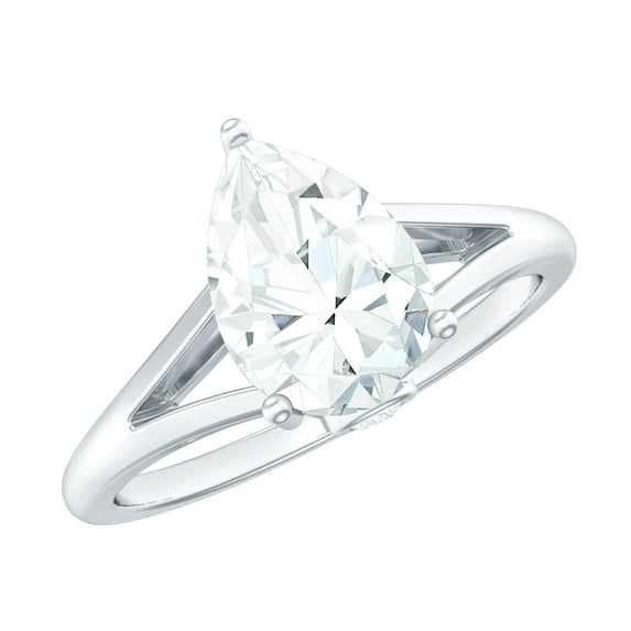 Rosec Jewels Solitaire Moissanite Teardrop Engagement Ring 2 Ct - Split Shank Ring - 7X10 mm - D-VS1 Quality Certified, 14K White Gold, US 8.00