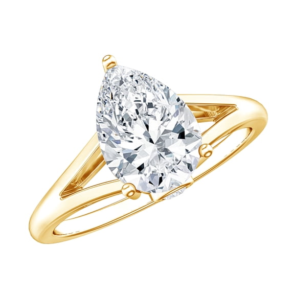 Rosec Jewels Solitaire Moissanite Teardrop Engagement Ring 2 Ct - Split Shank Ring - 7X10 mm - D-VS1 Quality Certified, 18K Yellow Gold, US 4.00