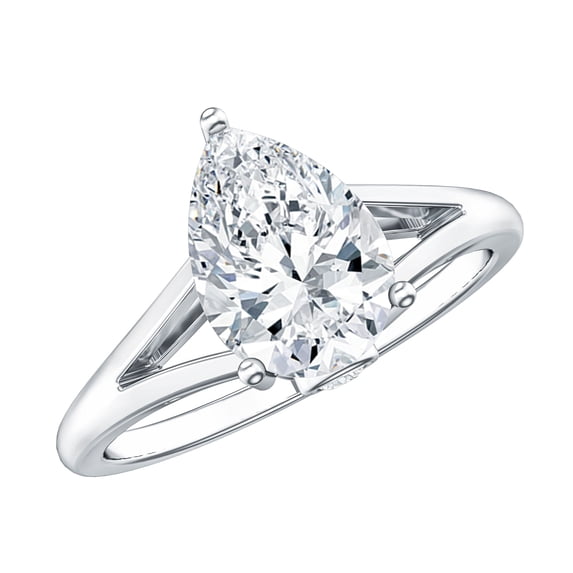Rosec Jewels Solitaire Moissanite Teardrop Engagement Ring 2 Ct - Split Shank Ring - 7X10 mm - D-VS1 Quality Certified, 925 Sterling Silver, US 4.00