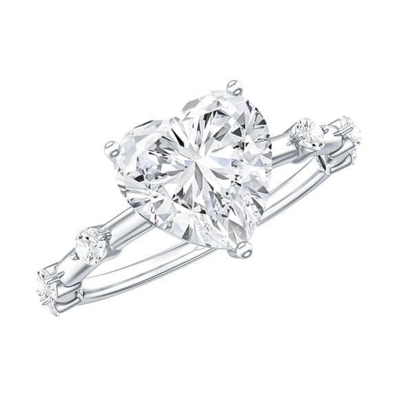 Rosec Jewels Certified Moissanite Heart Engagement Ring 2 Carat - Solitaire Ring for Women (8 mm, D-VS1 Quality), 925 Sterling Silver, US 4.00