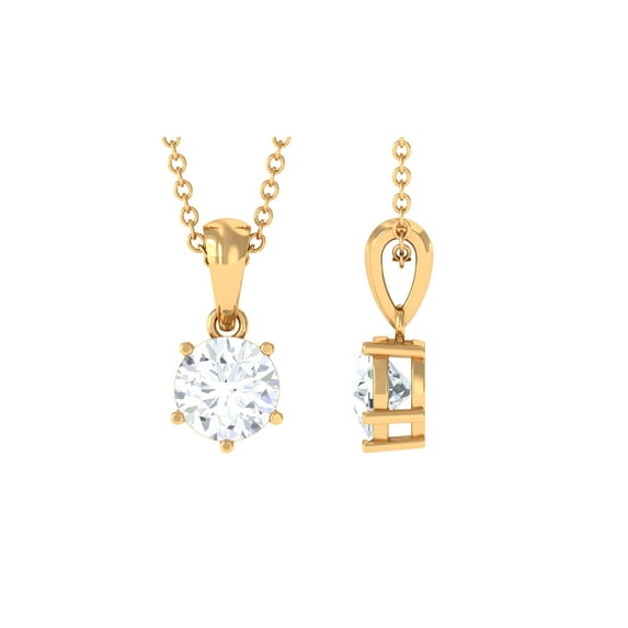 Rosec Jewels Solitaire Moissanite Necklace for Women, 14K Yellow Gold