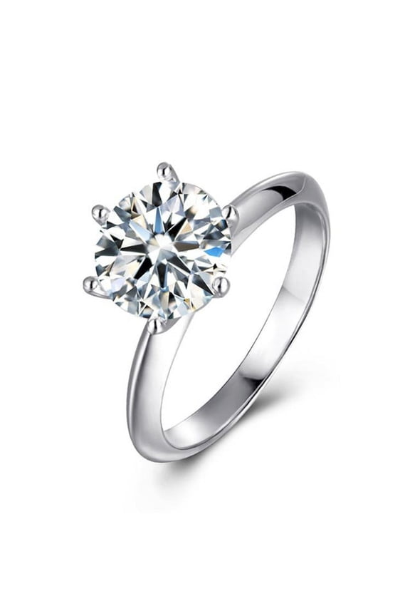 Solitaire Moissanite Six-Prong Sterling Silver Engagement Ring - Size 6