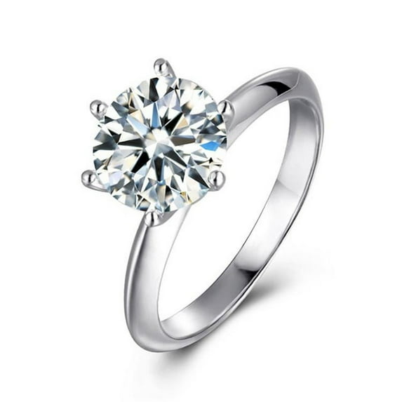 Solitaire Moissanite Six-Prong Sterling Silver Engagement Ring - Size 6