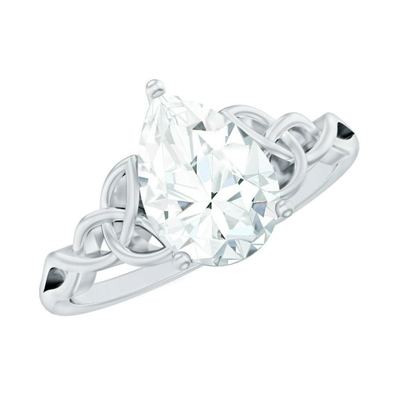 Rosec Jewels Certified Moissanite Teardrop Engagement Ring - 5X7 mm - Celtic Knot Ring - D-VS1 Quality - with Jewelry Box, 18K White Gold, US 8.00