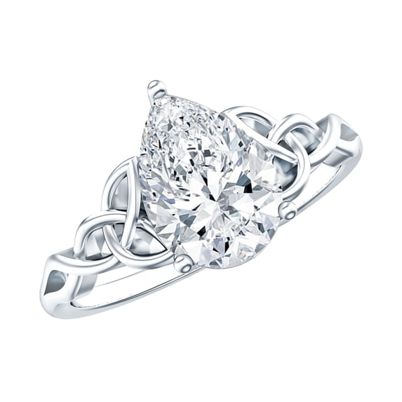 Rosec Jewels Certified Moissanite Teardrop Engagement Ring - 5X7 mm - Celtic Knot Ring - D-VS1 Quality - with Jewelry Box, 925 Sterling Silver, US 4.00