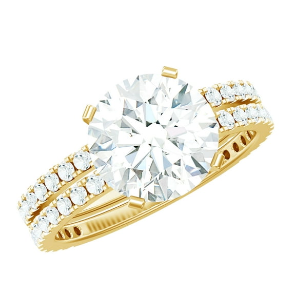 Rosec Jewels Moissanite Wedding Engagement Ring Set - 3 Carat Engagement Ring with Enhancer - D-VS1 Grade, 10K Yellow Gold, US 5.50