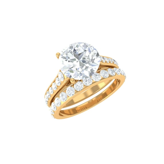 Rosec Jewels Solitaire Moissanite Wedding Ring Set for Women, Stackable Ring Set (3.75 CT), 18K Yellow Gold, US 12.00