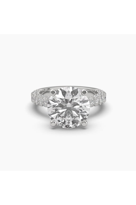 Solitaire Moissanite with Hidden Twin Halo 18k Countess Ring with Side Stones