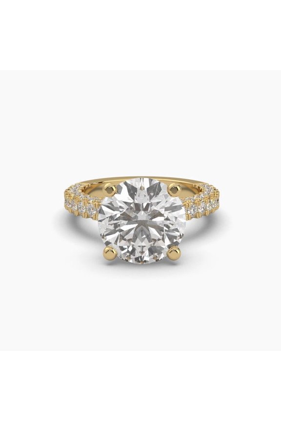 Solitaire Moissanite with Hidden Twin Halo 18k Countess Ring with Side Stones