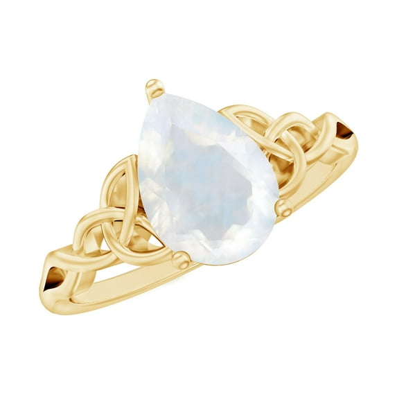 Rosec Jewels Solitaire Moonstone Celtic Knot Ring for Women (5X7 mm Pear Shape) - AAA Quality, 18K Yellow Gold, US 5.50