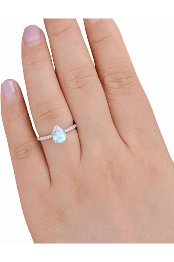 Solitaire Moonstone Ring, Natural Rainbow MoonStone Ring, CZ Ring, June Birthstone, Promise Ring, Women Ring, Gold Micron Ring, Solitaire 925 Sterling Silver, Dainty Ring, Minimal Ring, Statement