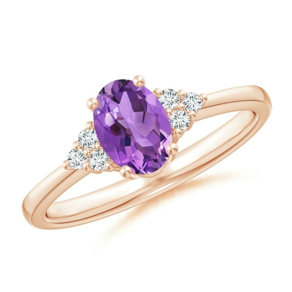 Solitaire Oval 1 Ctw Amethyst Gemstone White Accents 925 Sterling Silver Rose Plated Women Wedding Ring Jewelry