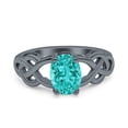 thumbnail image 1 of Solitaire Oval Celtic Ring Black Tone Paraiba Tourmaline CZ 925 Sterling Silver Size 8, 1 of 6