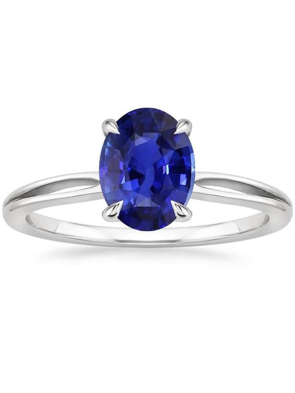 Solitaire Oval Ceylon Sapphire 2.50 CT Split Shank Wedding Ring, Size 6.5